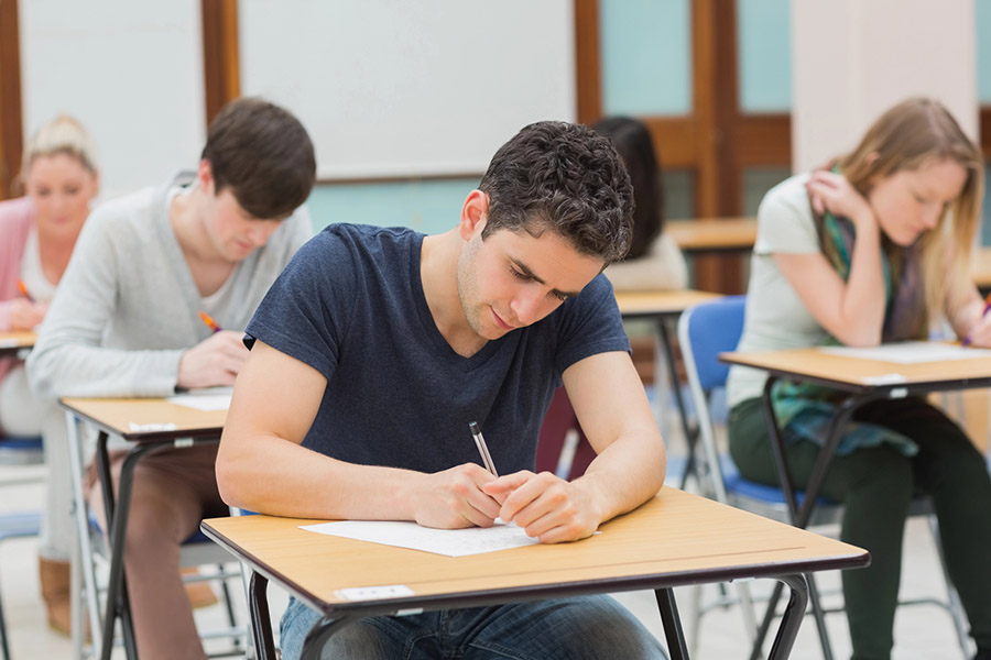 Students taking a test in a classroom in Tucson